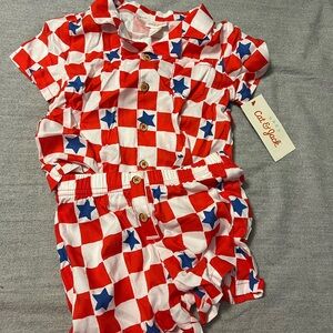 Cat & Jack Red, White and Blue Star Check Baby Romper
